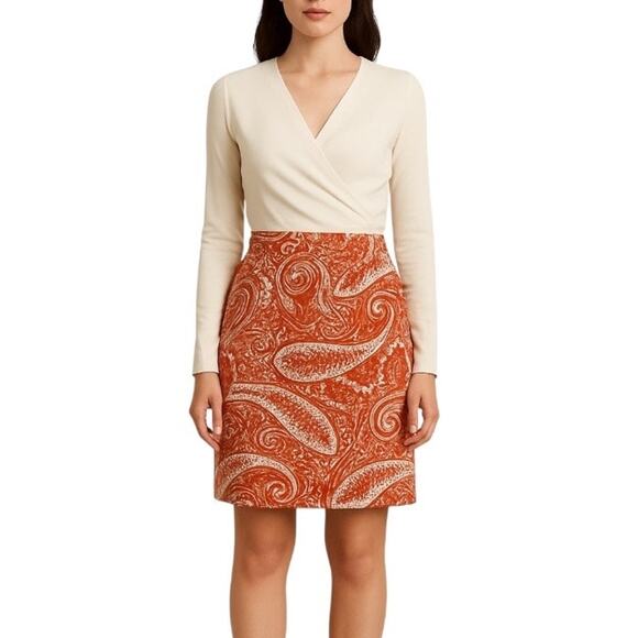 J.Crew Women's The Pencil Skirt Classic Straight Orange Cream Paisley Size 8 - Picture 6 of 6